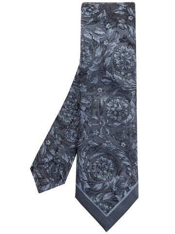 Versace Silk Tie With Barocco Motif, Men's, Navy Blue - VERSACE - BALAAN 1