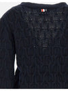 Merino Wool Crisscross Cable Stitch 3/4 Sleeve V-Neck Cardigan Navy - THOM BROWNE - BALAAN 5