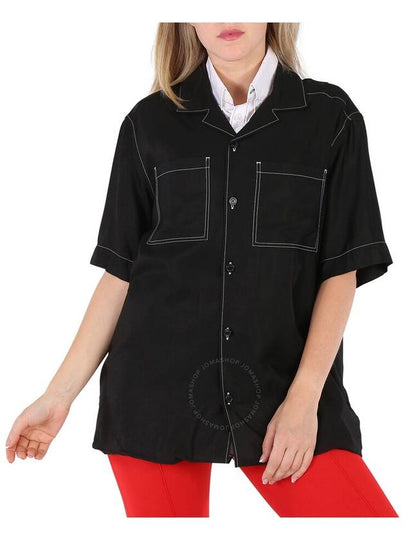 Women's Pocket Large Double Oversized Short Sleeve Shirt Black - BURBERRY - BALAAN 2