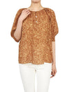 Women's Flower Print Puff Sleeve Cotton Blouse Brown - VANESSA BRUNO - BALAAN 6