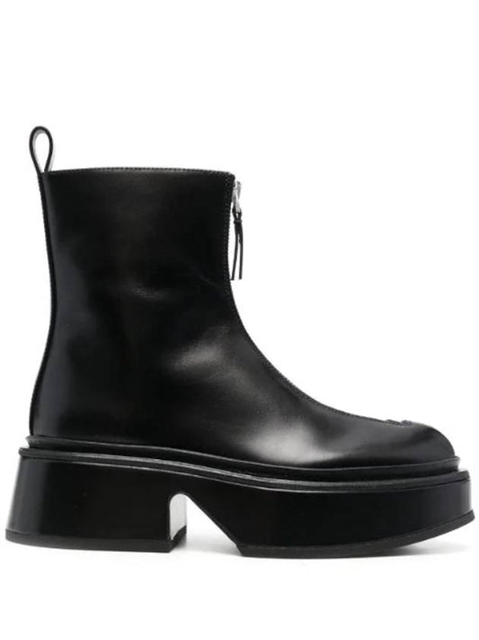 Zipper Calf Leather Middle Boots Black - JIL SANDER - BALAAN 1