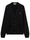 Bold Fox Head Patch V Neck Wool Cardigan Black - MAISON KITSUNE - BALAAN 8