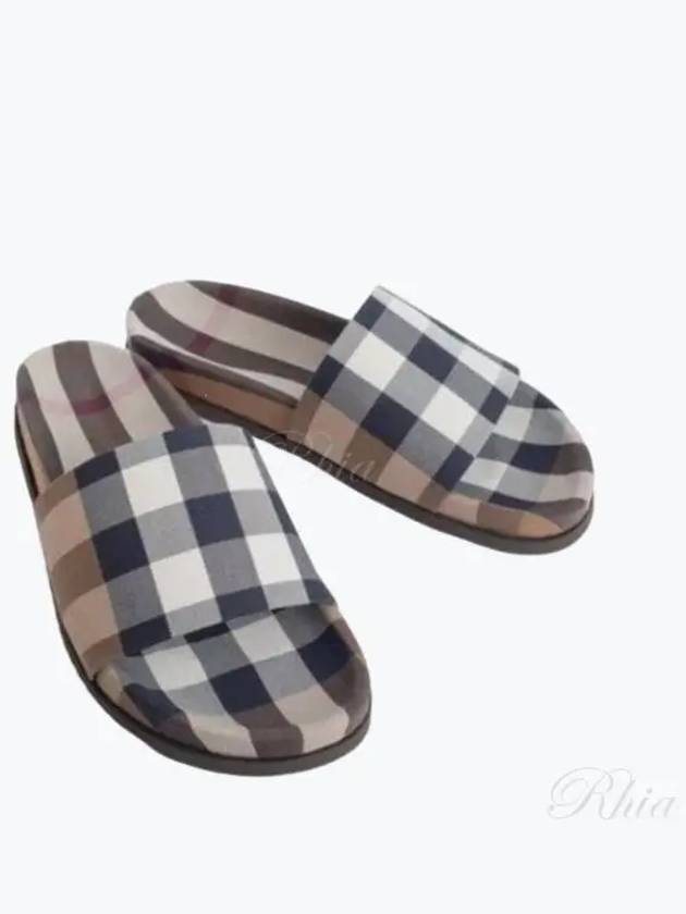 Men's Check Pattern Slippers Brown - BURBERRY - BALAAN 2