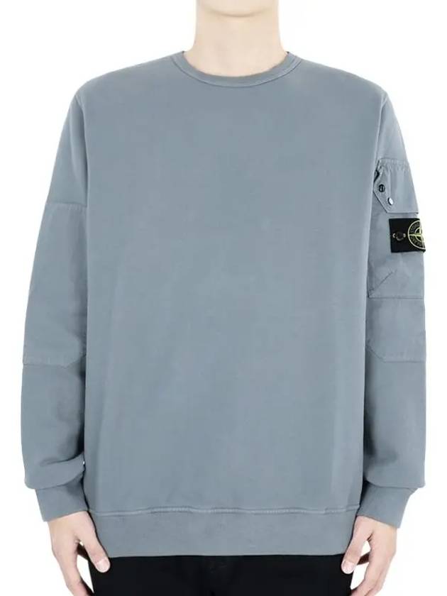 Brushed Organic Cotton Fleece Sweatshirt Blue - STONE ISLAND - BALAAN 3