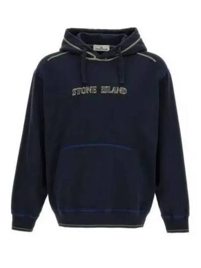 Brushed Cotton Fleece Hoodie Navy - STONE ISLAND - BALAAN 2