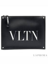 Men's Logo Print Leather Clutch Bag Black - VALENTINO - BALAAN.