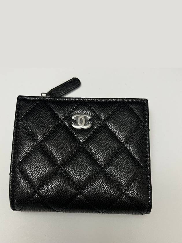 Calfskin Plain Folding Wallet Logo Folding Wallets Black - CHANEL - BALAAN 3