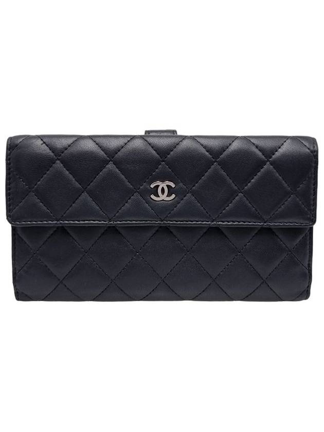 Black lambskin classic quilting pattern silver logo long wallet - CHANEL - BALAAN 1