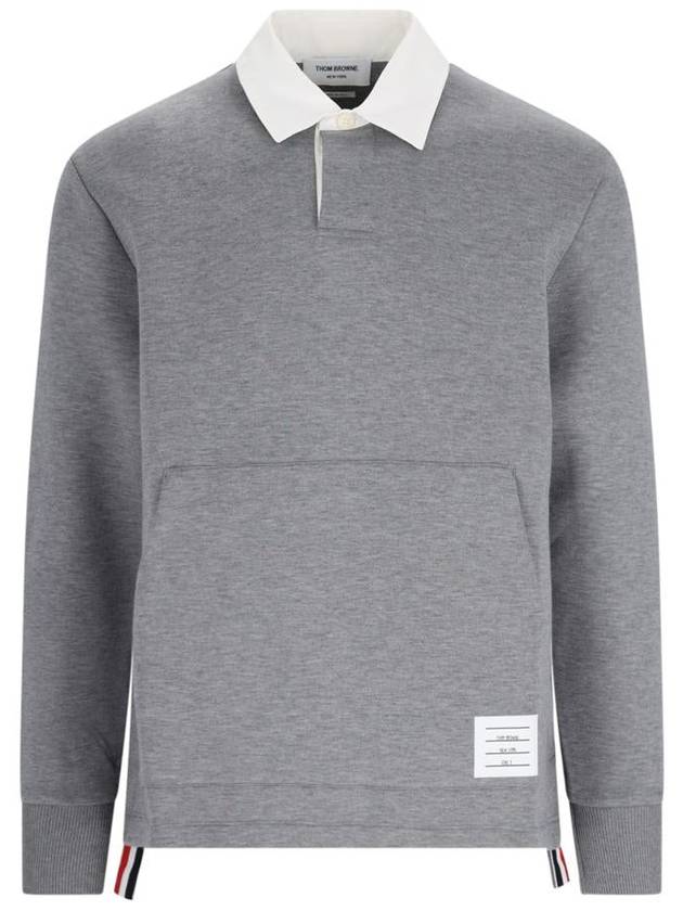 Men's Double Face Rugby Long Sleeve Polo Shirt Med Grey - THOM BROWNE - BALAAN 2