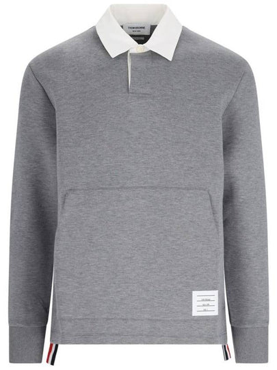 Men's Double Face Rugby Long Sleeve Polo Shirt Med Grey - THOM BROWNE - BALAAN 2