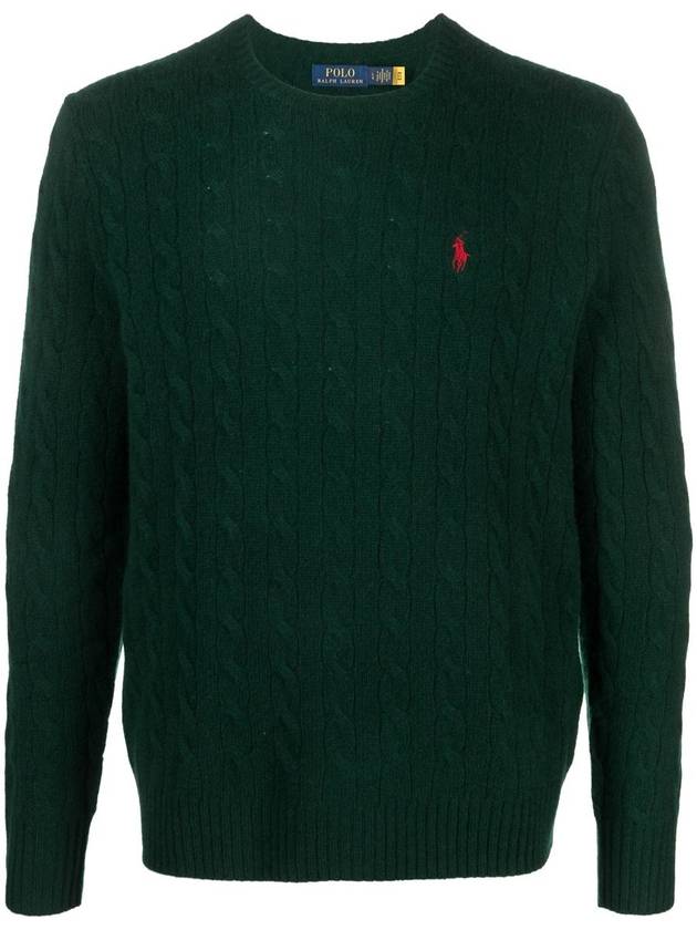 Embroidered Logo Cable Knit Top Green - POLO RALPH LAUREN - BALAAN 2