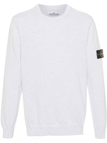 Compass Motif Crew Neck Regular Fit Cotton Knit Top Melange Grey - STONE ISLAND - BALAAN 1