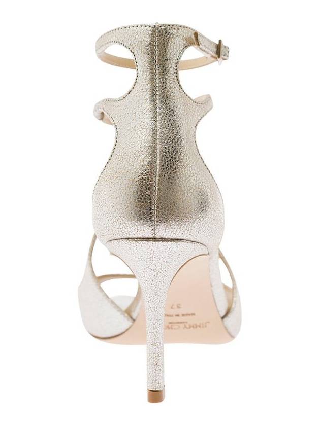 'Azia' Champagne Sandals With Curved Straps In Glitter Leather Woman - JIMMY CHOO - BALAAN 4