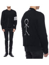 Men's 4 Bar Mr. Tom Icon Intarsia Bag Classic Merino Wool Cardigan Black - THOM BROWNE - BALAAN 3