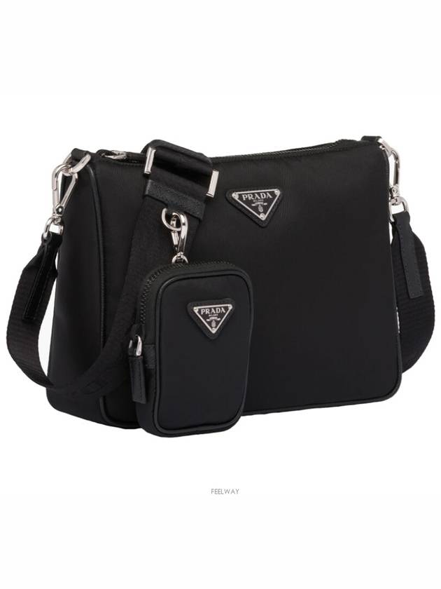 Triangle Logo Re-Nylon Saffiano Leather Shoulder Bag Black - PRADA - BALAAN 3