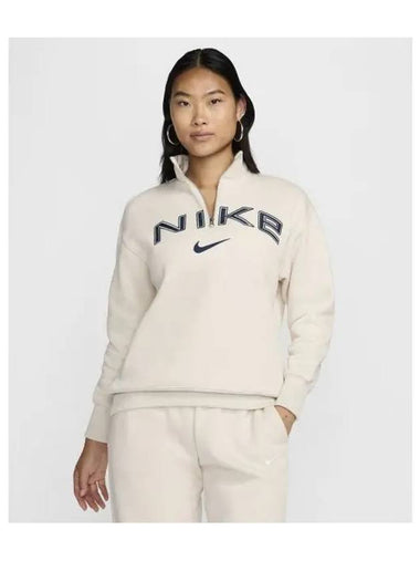 Sportswear Phoenix Fleece Oversized Quarter Zip Logo Top W Light Orewood Brown White Armorry Navy FV7680 104 - NIKE - BALAAN 1