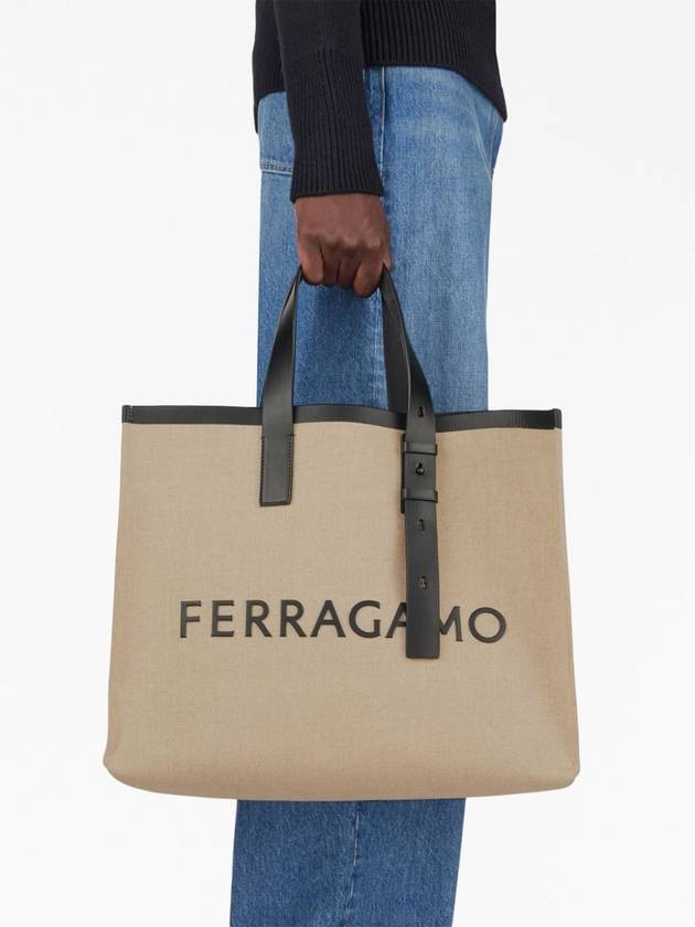 Signature Canvas Tote Bag Natural - SALVATORE FERRAGAMO - BALAAN 8