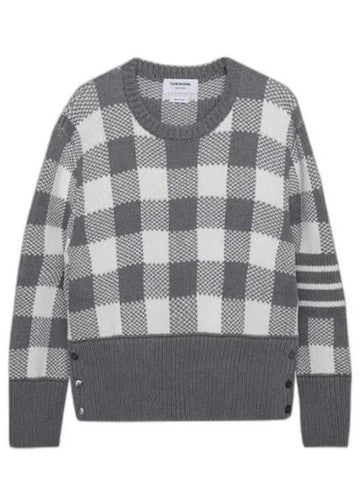 Men's 4 Bar Gingham Check Jacquard Knit Top Grey - THOM BROWNE - BALAAN 1