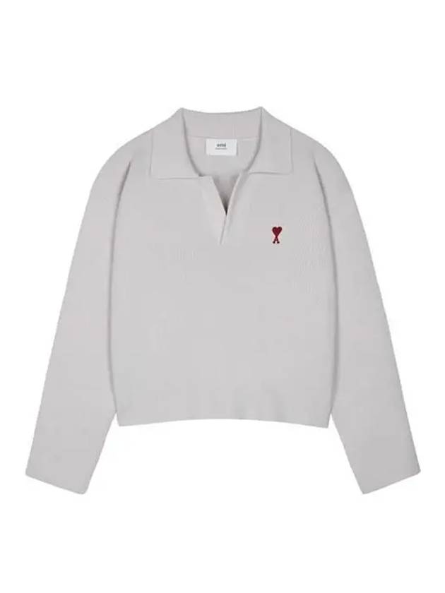 Small Heart Long Sleeve Polo Shirt White - AMI - BALAAN 2