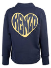 Heart V-Neck Buttoned Cotton Cardigan Navy - KENZO - BALAAN 5