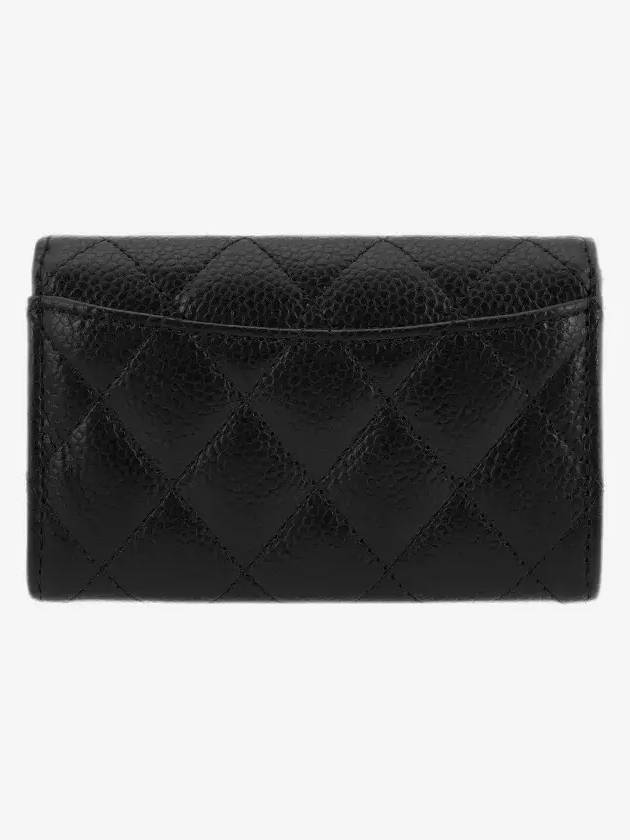 Classic Silver Logo Quilted Caviar Card Wallet Black - CHANEL - BALAAN 3