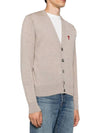 Red Heart Logo Merino Wool Cardigan Beige - AMI - BALAAN 3