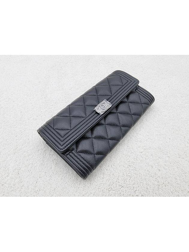 Boy Silver Long Flap Caviar Long Wallet Black - CHANEL - BALAAN.