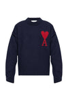 Big Heart Logo Wool Knit Top Navy - AMI - BALAAN 1