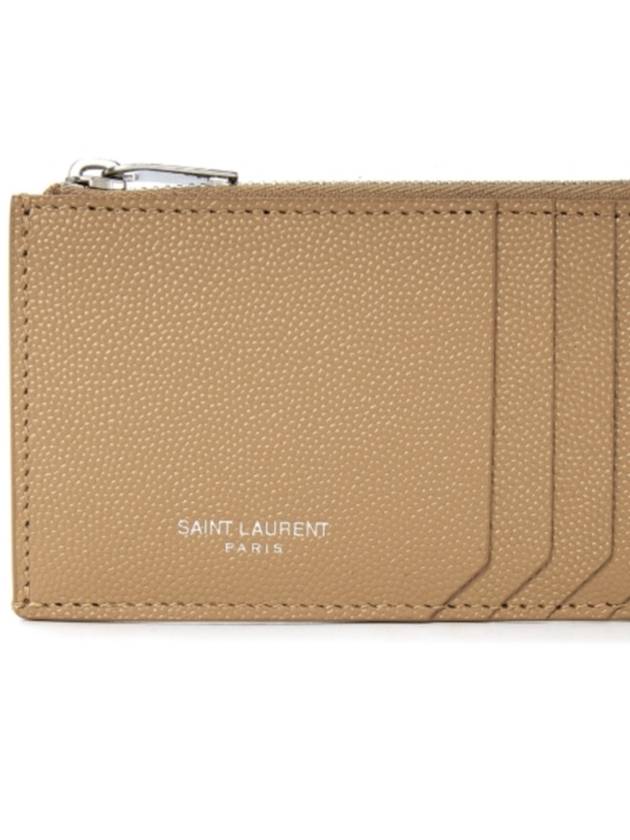 Logo Print Pebbled Leather Card Wallet Brown - SAINT LAURENT - BALAAN 3