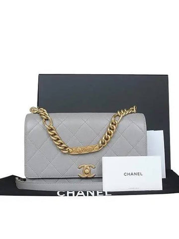 AS2764 COCO Vintage Gold Plated Gray Caviar Quilted Chain Cross Bag - CHANEL - BALAAN 1