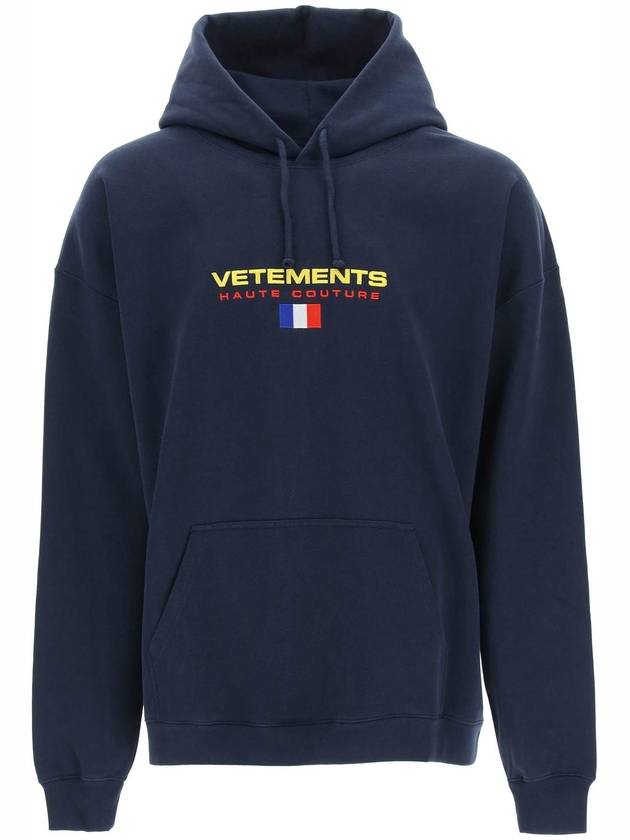 Haute Couture Logo Embroidered Hoodie Navy - VETEMENTS - BALAAN 3