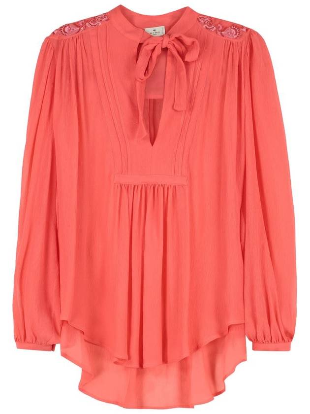 Women's Pussy Bow Silk Blouse Coral - ETRO - BALAAN 2