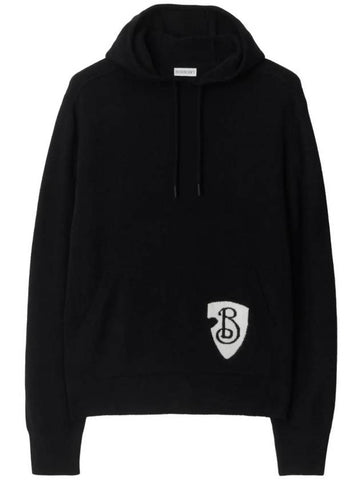 B Shield Wool Blend Hoodie Black - BURBERRY - BALAAN 1