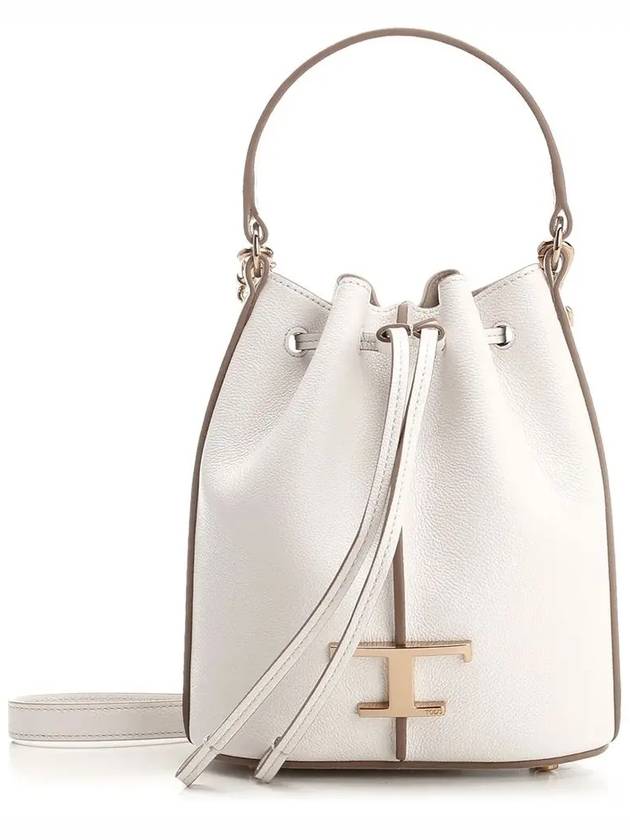 T Timeless Leather Micro Logo Bucket Bag White - TOD'S - BALAAN 3