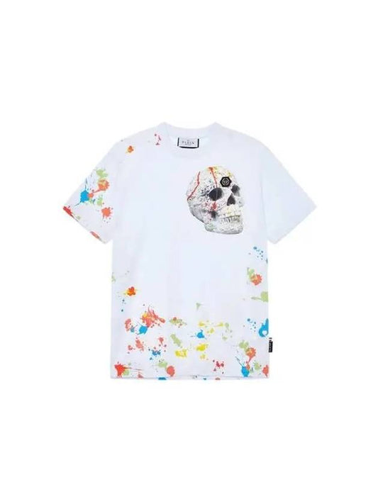 Men's Dripping Skull Cotton TShirt White 270894 - PHILIPP PLEIN - BALAAN 1