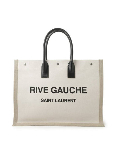 Rive Gauche Canvas Smooth Leather Large Tote Bag Beige - SAINT LAURENT - BALAAN 1