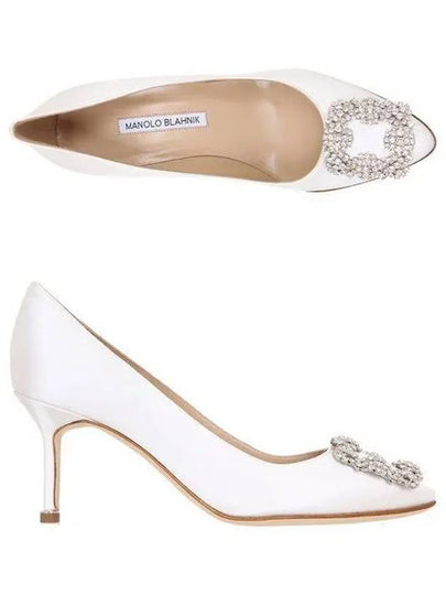 Hangisi Satin Jewel Pumps Heel 70mm White - MANOLO BLAHNIK - BALAAN 2