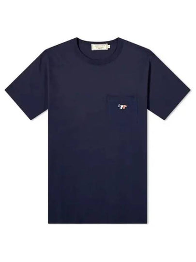 Tricolor Fox Patch Classic Pocket Short Sleeve T-Shirt Navy - MAISON KITSUNE - BALAAN 2