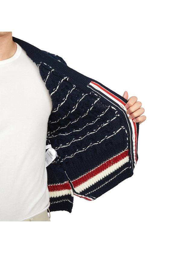 Donegal Cable Classic Wool Cardigan Navy - THOM BROWNE - BALAAN 10