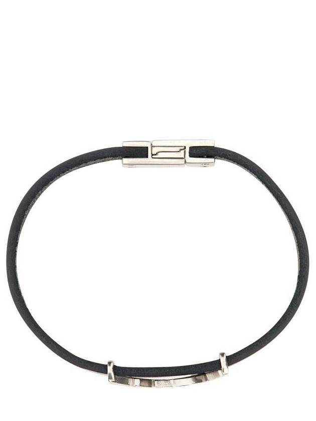 Opyum Silver Logo Leather Bracelet Black - SAINT LAURENT - BALAAN 9