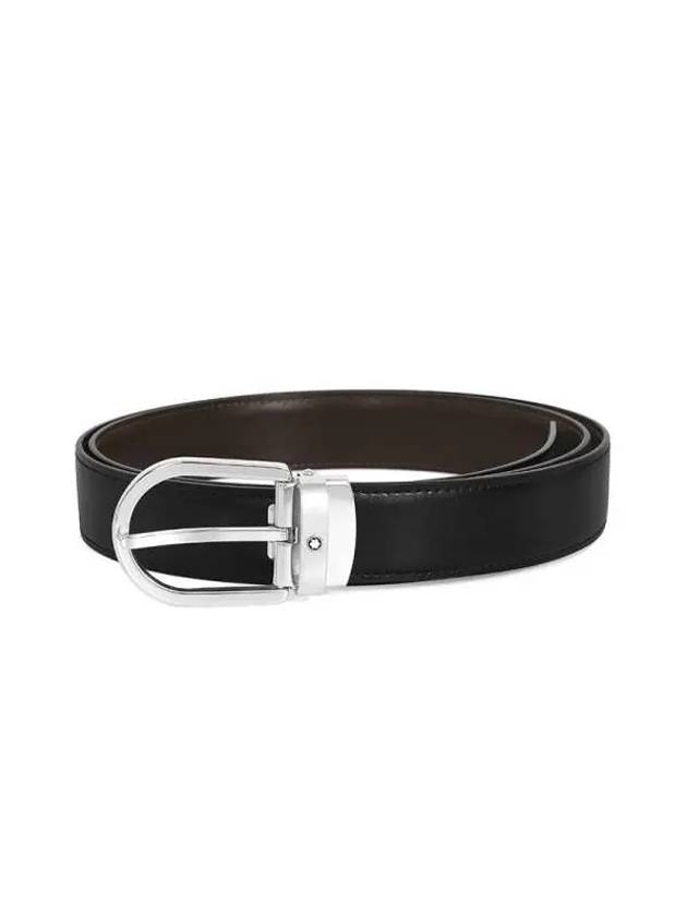 Horseshoe Buckle Reversible Leather Belt Black Brown - MONTBLANC - BALAAN 4