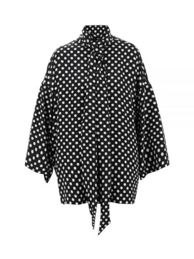 Polka Dot Bow Satin Blouse Black - SAINT LAURENT - BALAAN 2