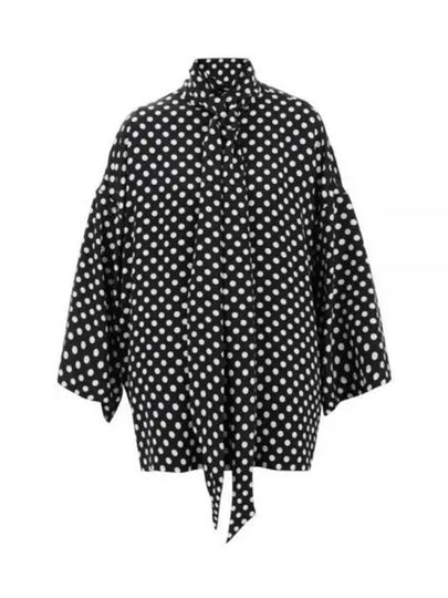 Polka Dot Bow Satin Blouse Black - SAINT LAURENT - BALAAN 2