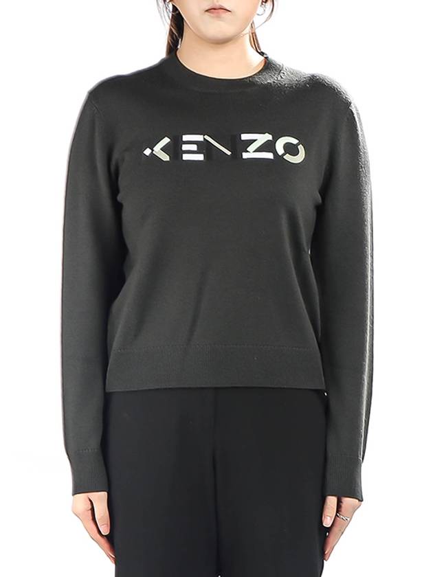 logo embroidered pullover knit top with stones - KENZO - BALAAN.