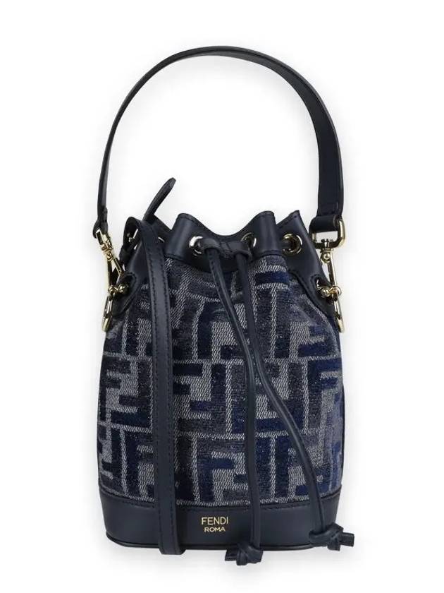 Mon Tresor FF Chenille Mini Bucket Bag Dark Blue - FENDI - BALAAN 3