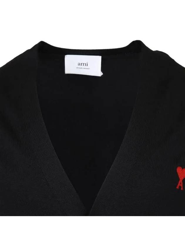 Red Heart Logo Merino Wool Cardigan Black - AMI - BALAAN 7