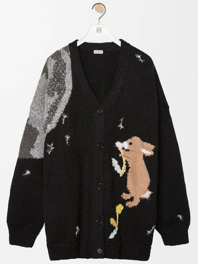 Bunny Intarsia V-Neck Wool Cardigan Black - LOEWE - BALAAN 2