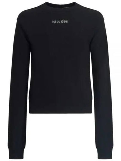 Embroidered Logo Round Neck Knit Top Black - MARNI - BALAAN 2