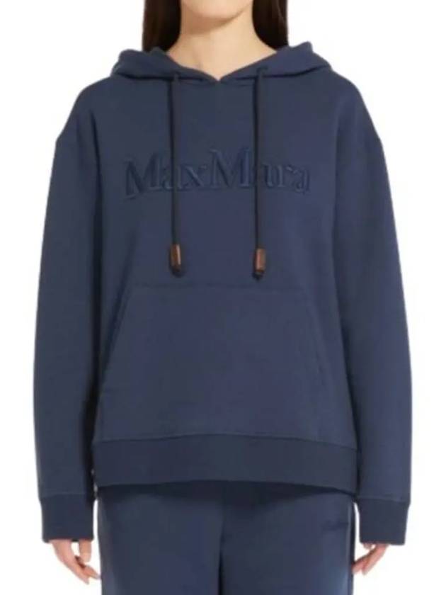 Embroidered Logo Drawstring Cotton Hoodie Navy - MAX MARA - BALAAN 5