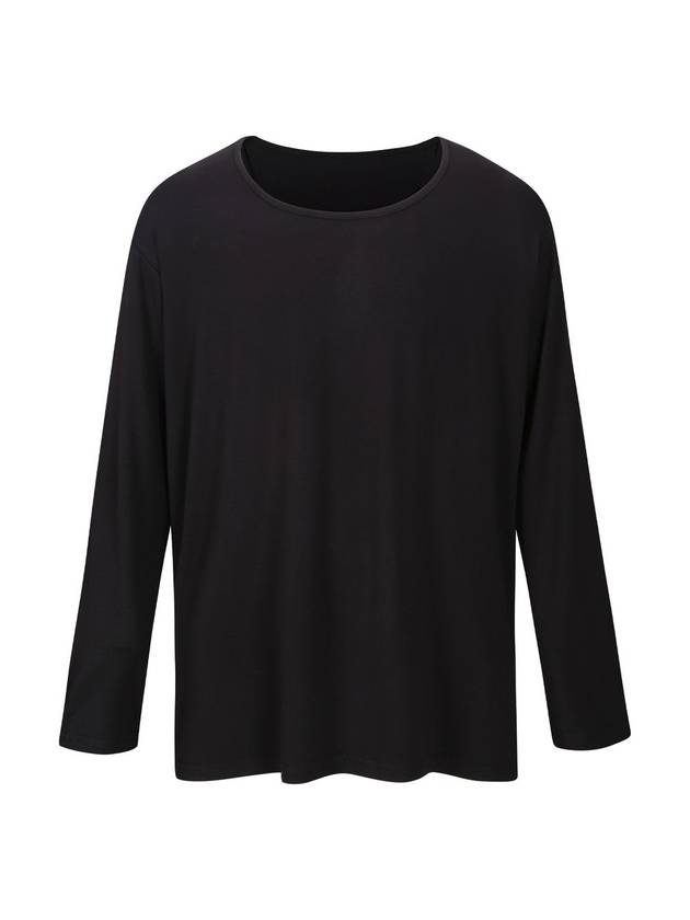 Unisex Wide U-neck Plain Long Sleeve T-Shirt Black - MAVRK - BALAAN 1